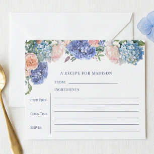 Carte de recette à thé Blue Hydrangea Fête des mar