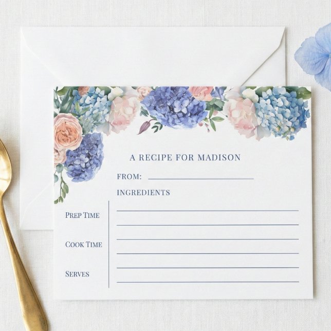 Carte de recette à thé Blue Hydrangea Fête des mar (Créateur téléchargé)