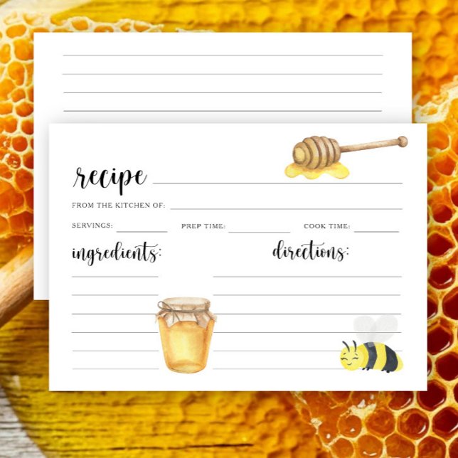 Carte de recette abeille aquarelle (Créateur téléchargé)