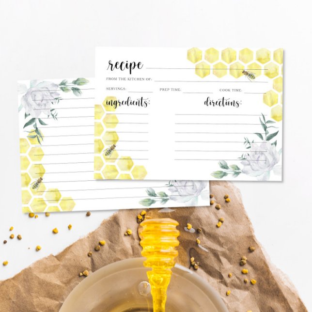 Carte de recette abeille aquarelle florale (Créateur téléchargé)