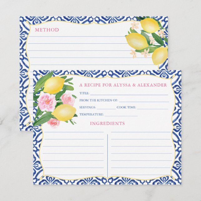 Carte de recette Aquarelle Amalfi Lemons Carreaux  (Devant / Derrière)