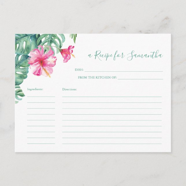 Carte de recette Aquarelle Hibiscus rose TropicaFl (Devant)