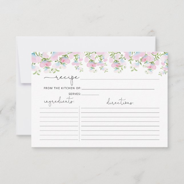 Carte de recette Aquarelle Rose Floral Douche (Devant)