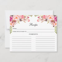 Carte de recette Aquarelle Rose Floral Douche