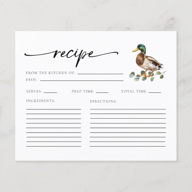 Carte de recette Baby shower de canard Mallard Aqu (Devant)