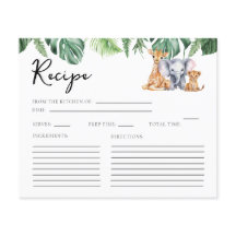 Carte de recette Baby shower Safari Aquarelle