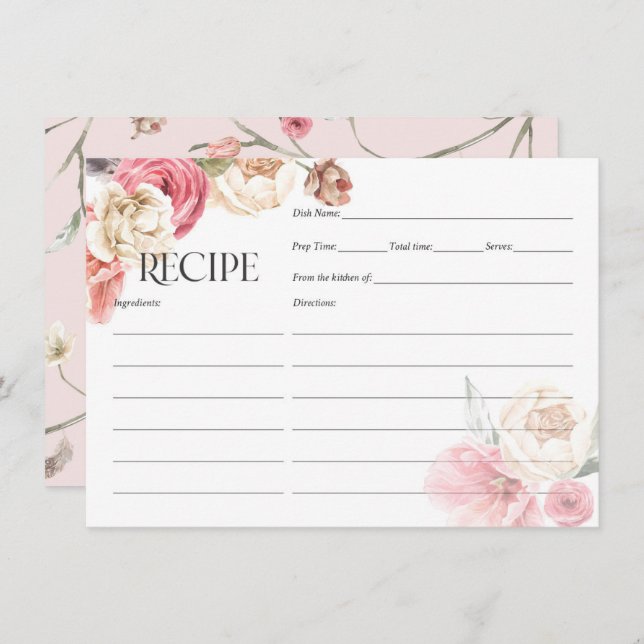 carte de recette boho chic boho rose floral (Devant / Derrière)