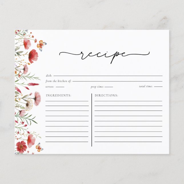 Carte de recette Boho Chic Fleur sauvage Fête des  (Devant)