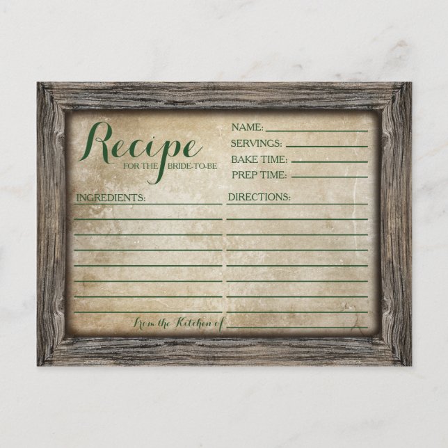 Carte de recette | Carte de calligraphie rustique (Devant)