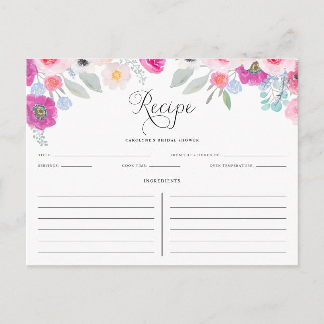 Carte de recette d'anémones violet et rose (Devant)