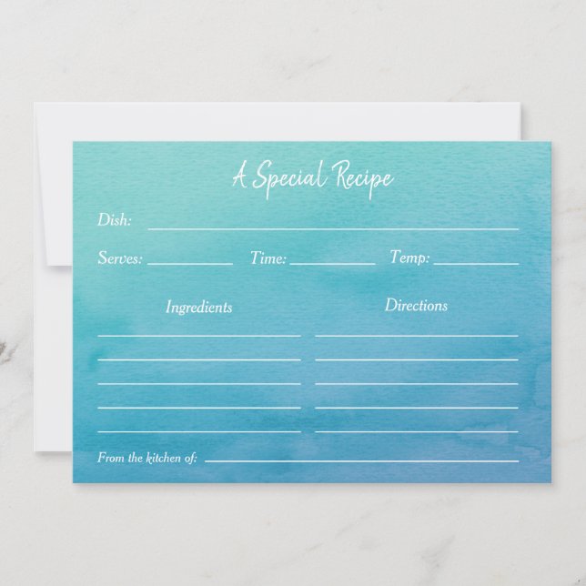 Carte de recette d'aquarelle bleue/Turquoise Ombre (Devant)