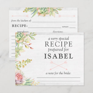 Carte de recette d'aquarelle rustique pour la mari