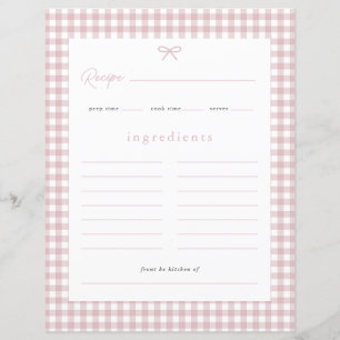 Carte de recette de Baby Shower à carreaux rose po