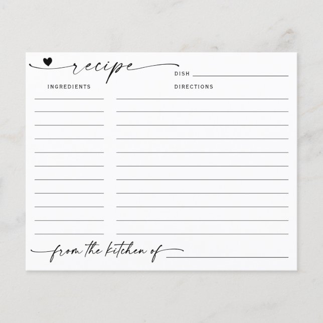 Carte de recette de Baby Shower de calligraphie mi (Devant)