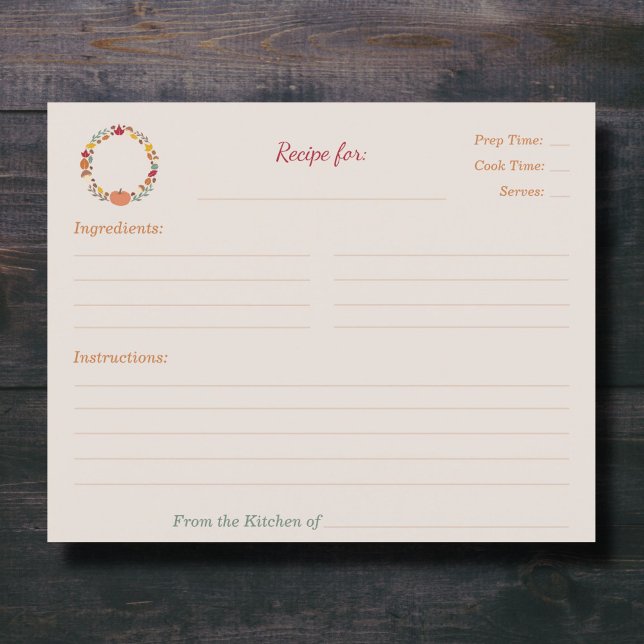 Carte de recette de Baby Shower de mariage & autom (Fall Bridal Shower Recipe Card - Front)