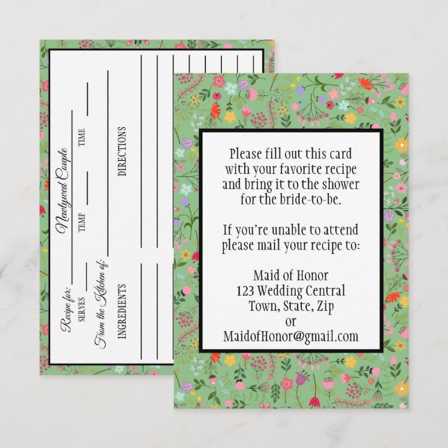 Carte de recette de Baby Shower "Jardin de fleurs  (Devant / Derrière)