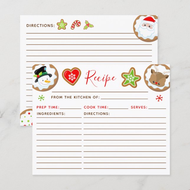 Carte de recette de biscuits de Noël rouges et ver (Devant / Derrière)