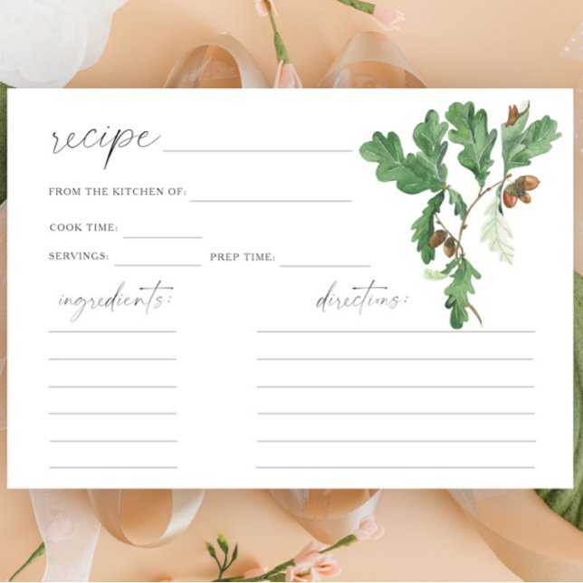 Carte de recette de branche de chêne à l'aquarelle (Créateur téléchargé)