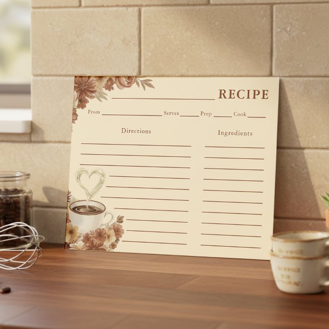 Carte de recette de café floral marron Love is Bre (Créateur téléchargé)