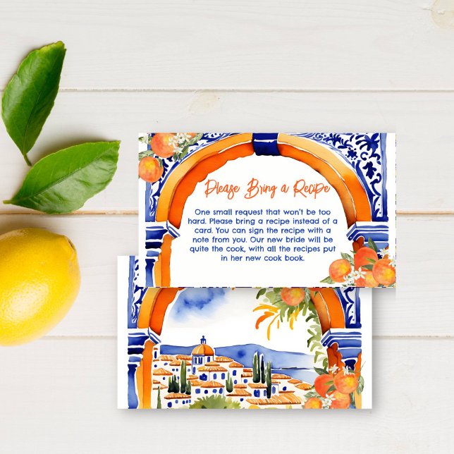 Carte de recette de carreaux bleu orange azulejo t (Orange blue azulejo talavera tiles recipe card Spanish Mexican oranges citrus summer bridal shower)