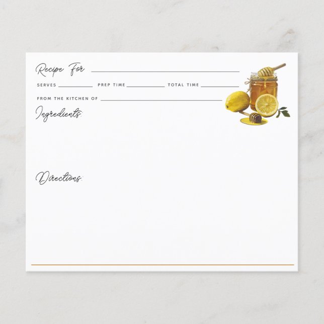 Carte de recette de citron de miel d'aquarelle (Devant)