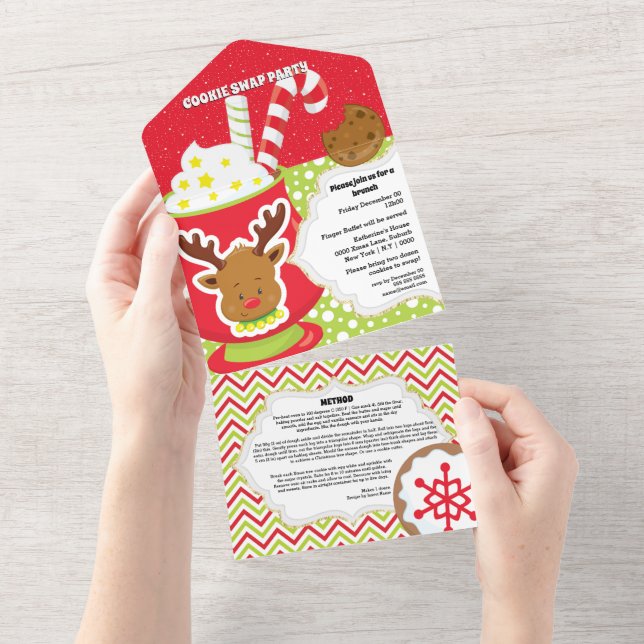 Carte de recette de cookie renne au cacao chaud mi (Déchirure)