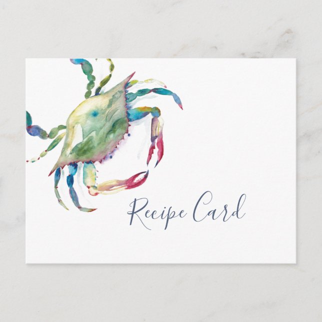 Carte de recette de crabe bleu aquarelle (Devant)