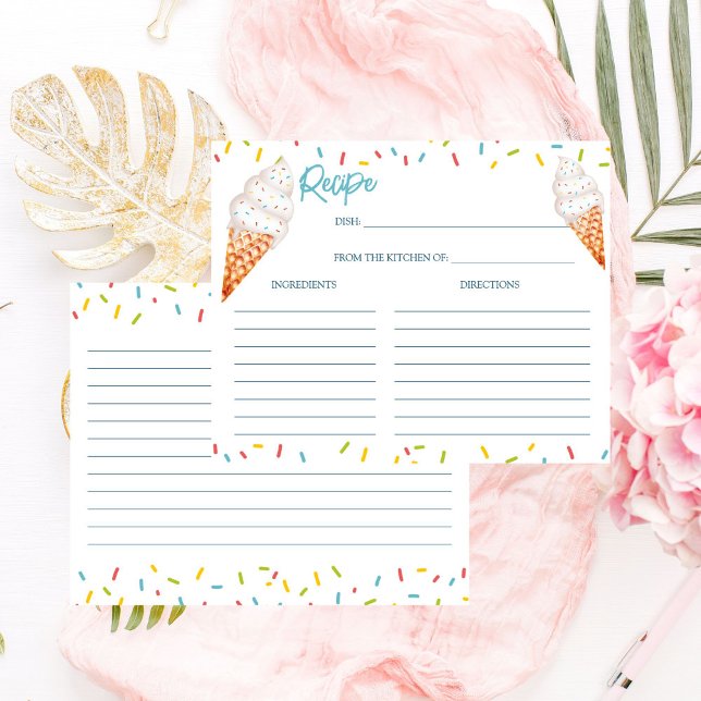 Carte de recette de crème glacée nuptiale (She's been Scooped up ice cream bridal shower Recipe card summer cute funky recipe card)