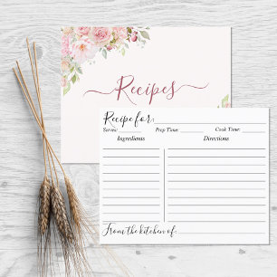 Carte de recette de cuisine de rose rose rose flor