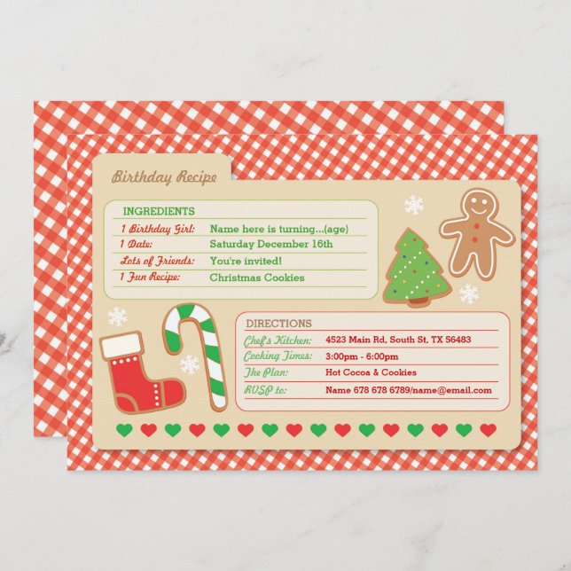 Carte de recette de cuisson de Noël Invitation à u (Devant / Derrière)