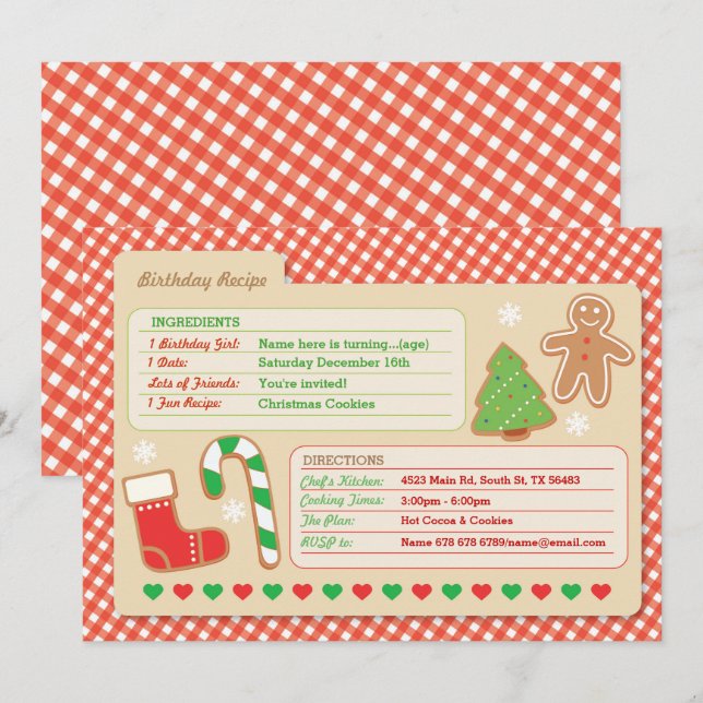 Carte de recette de cuisson de Noël Invitation d'a (Devant / Derrière)