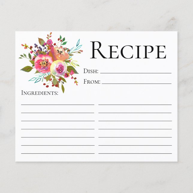 Carte de recette de douche à l'aquarelle florale e (Devant)