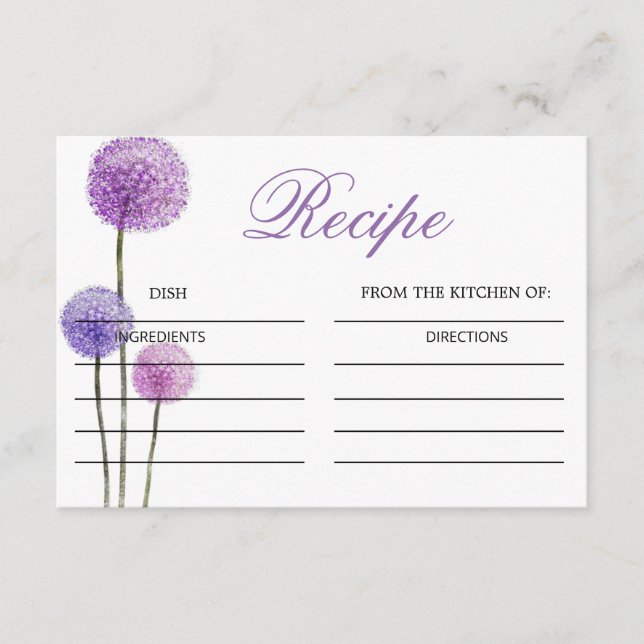 Carte de recette de douche de fleurs violettes (Devant)