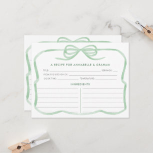 Carte de recette de douche de mariage à ruban vert