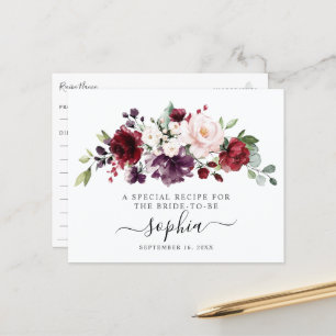 Carte de recette de douche de mariage Floral Burgu