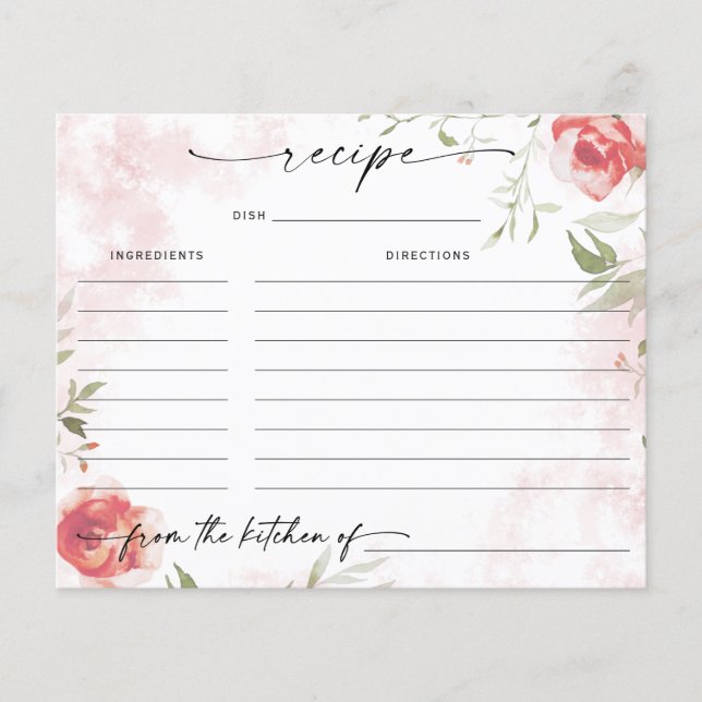 Carte de recette de douche de mariage florale aqua (Devant)