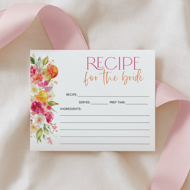 Carte de recette de douche de mariage florale citr (Bright Floral Citrus Recipe Card for the Bride )