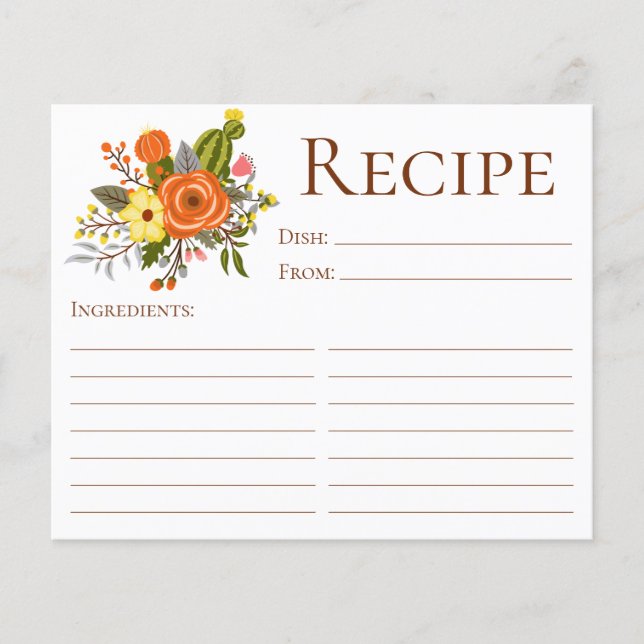Carte de recette de douche de mariage florale en t (Devant)
