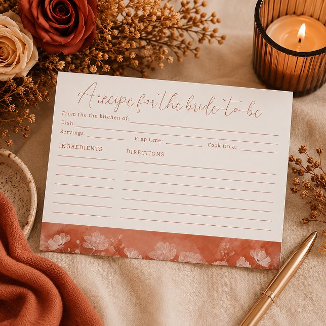 Carte de recette de douche de mariage florale roui (Bridal shower recipe card arrangement)
