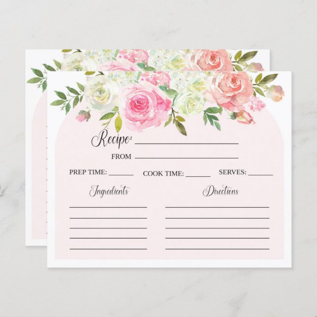 Carte de recette de douche de mariage rose et crèm (Devant / Derrière)