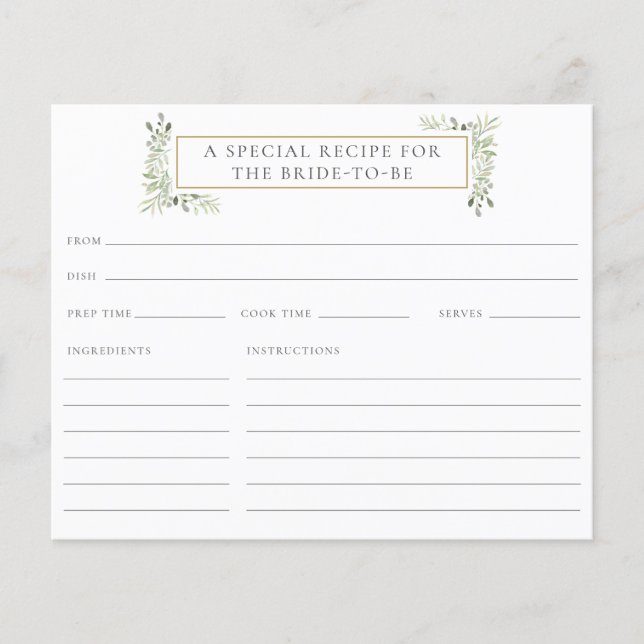Carte de recette de douche de mariée à aquarelle v (Devant)
