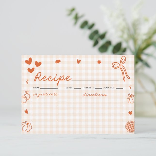 Carte de recette de douche de mariée à carreaux or (Debout devant)