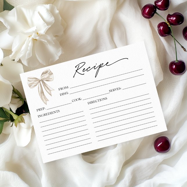 Carte de recette de douche de mariée à ruban blanc (Créateur téléchargé)