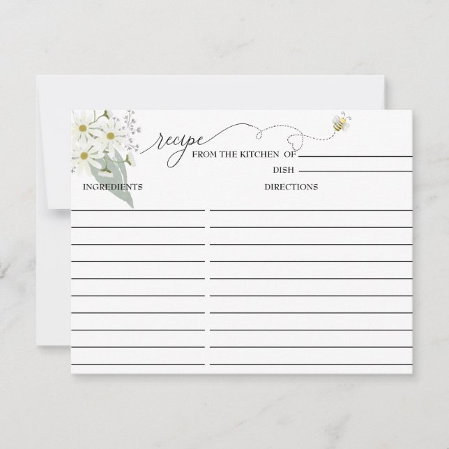 Carte de recette de douche de mariée | Floral Bee (Devant)