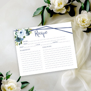 Carte de recette de douche de mariée florale bleu