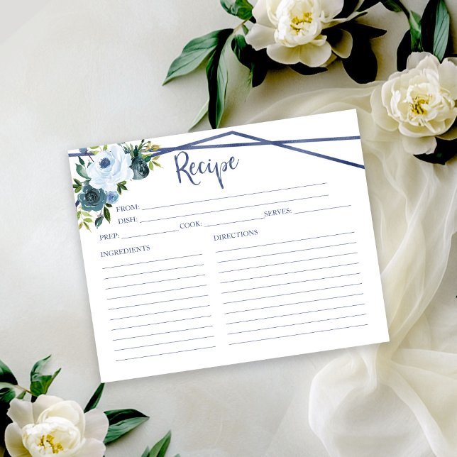 Carte de recette de douche de mariée florale bleu  (Créateur téléchargé)