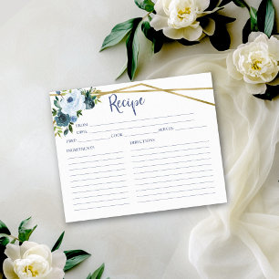Carte de recette de douche de mariée florale bleu