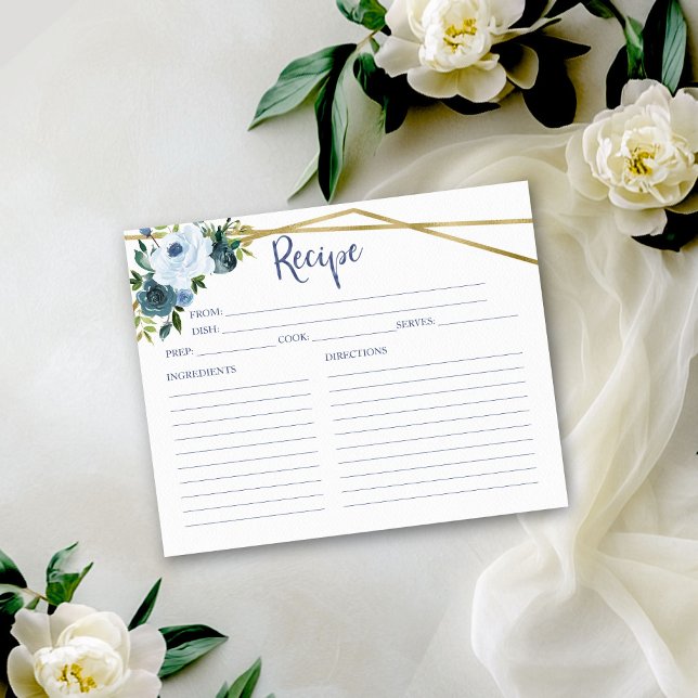 Carte de recette de douche de mariée florale bleu  (Créateur téléchargé)