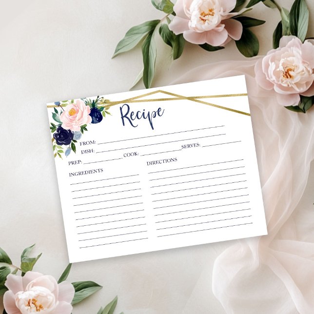 Carte de recette de douche de mariée florale bleu  (Créateur téléchargé)