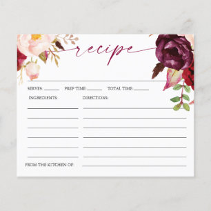 Carte de recette de douche de mariée florale Boho